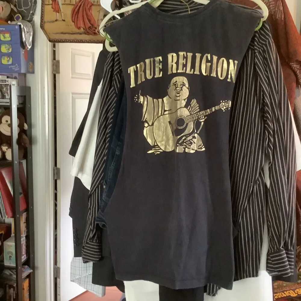 True Religion Black & Gold Graphic T-Shirt medium m tee